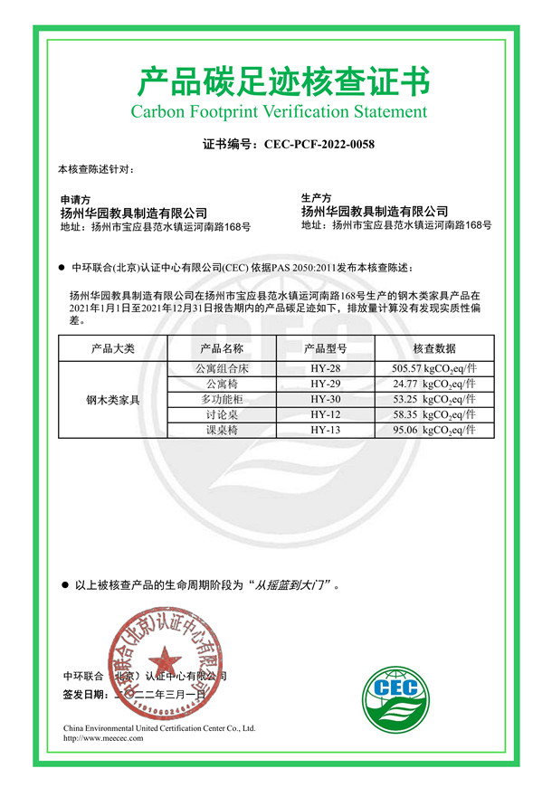 揚(yáng)州華園教具制造有限公司-CEC-PCF-2022-0058